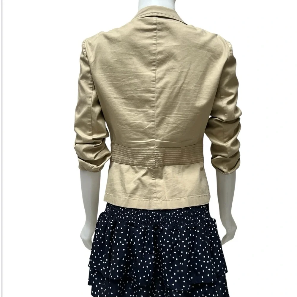 DKNY Tan Cropped Blazer Cotton Fitted Office Carrier Preppy Academia‎ Minimalist